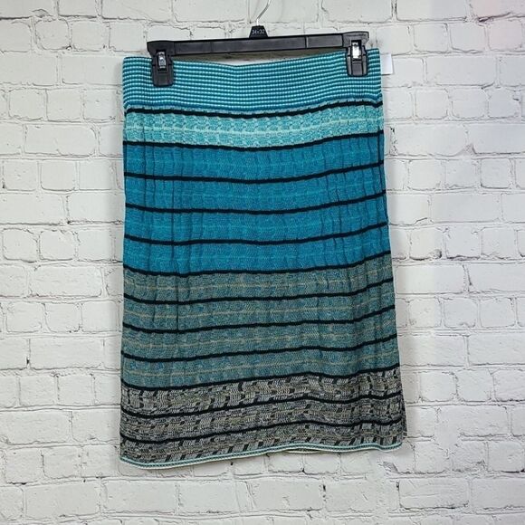 LOFT Women's Turquoise Blue Stripe Ribbed Cable Knit Sweater Skirt Soft Stretchy - Picture 3 of 11